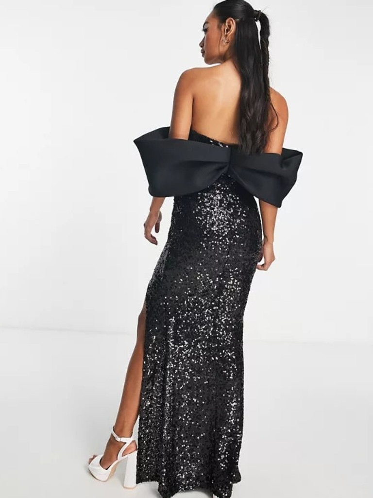 ASOS Design Off Shoulder Split Hem Maxi Dress. Image: ASOS