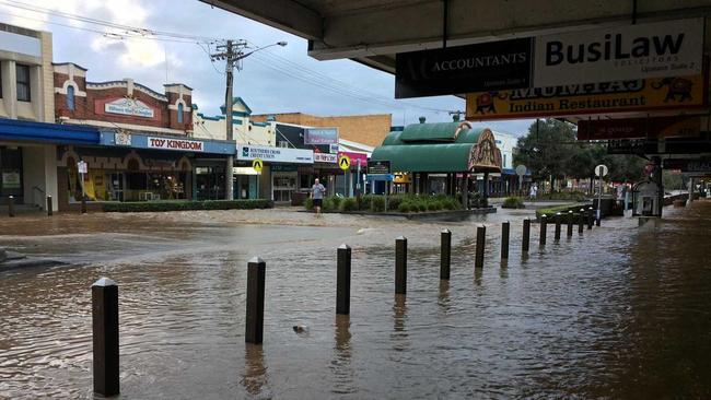 INUNDATION: Flooding in the Lismore CBD early Friday morning,. Picture: Hamish Broome