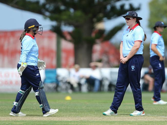 (L-R) Wicketkeeper Kate Pelle and Ella Briscoe during the opening day of competition. Picture: Cricket Australia