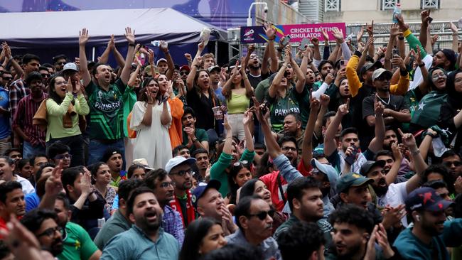 Pakistan fans gather at the Oculus. Photo by Leonardo Munoz / AFP.