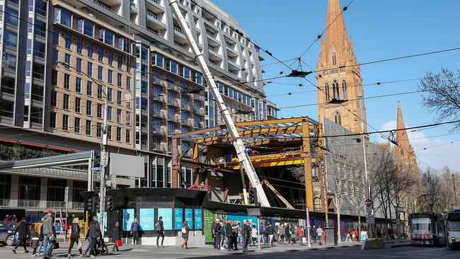 Metro Tunnel workers at the City Square site. Picture: Ian Currie