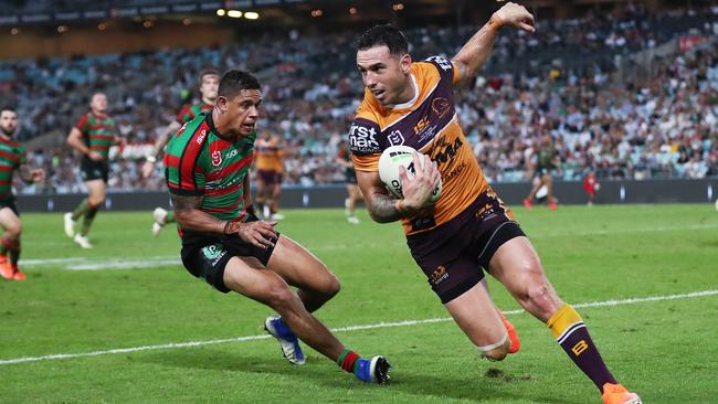 Rabbitohs star Dane Gagai has Darius Boyd covered in Souths’ romp over Brisbane last Thursday night.