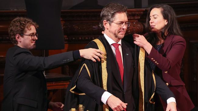 Nicholas Reece is sworn in as the 105th Lord Mayor of Melbourne and is dressed in the mayoral robe and chains at Town Hall. Picture: David Caird