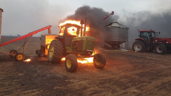 The fire caused approximately $600,000 damage to machinery at the Giles’ family farm. Picture: Gabriel Polychronis