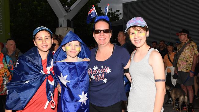 Isabella Hales, Joel Hales, Leah Hales and Matilda Hales celebrate Australia Day at the Australia Day Fun Run at the Darwin Waterfront. Picture: Katrina Bridgeford