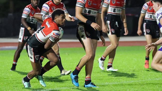 Kirwan Bears centre Davidson Benioni in action against the Warriors under-19s at Go Media Stadium in Auckland, New Zealand, on June 15, 2024. Picture: Kirwan State High School