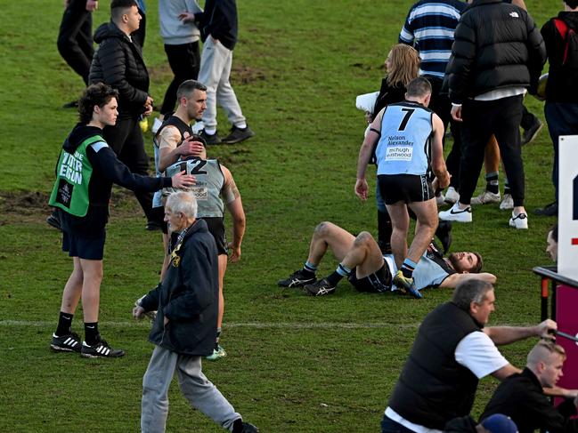 AberfeldieÃs players after losing the EDFL Premier Division grand final between Aberfeldie and Strathmore at Windy Hill Oval in Essendon, Saturday, Sept. 10, 2022. Picture: Andy Brownbill