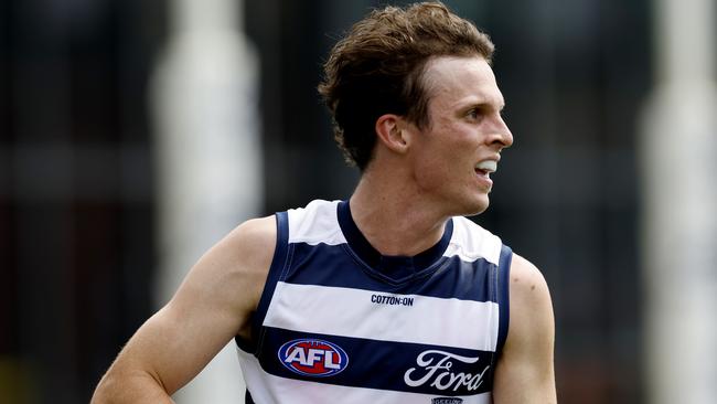 Geelong’s Max Holmes is entering round one of the 2024 AFL season off the back of an impressive pre-season. Picture: Michael Klein