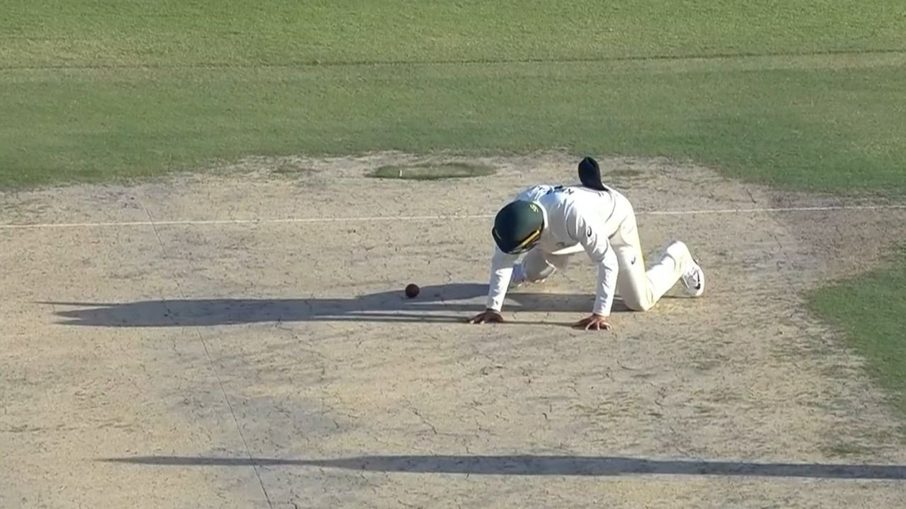 Usman Khawaja reacts after his crucial dropped catch.