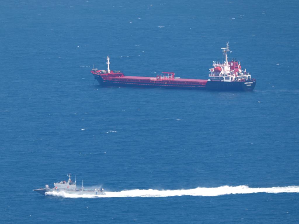 An Israeli naval vessel patrols the coast of the northern city of Haifa.