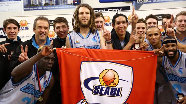 The Hobart Chargers celebrate as 2018 SEABL Champions. Picture: SEABL