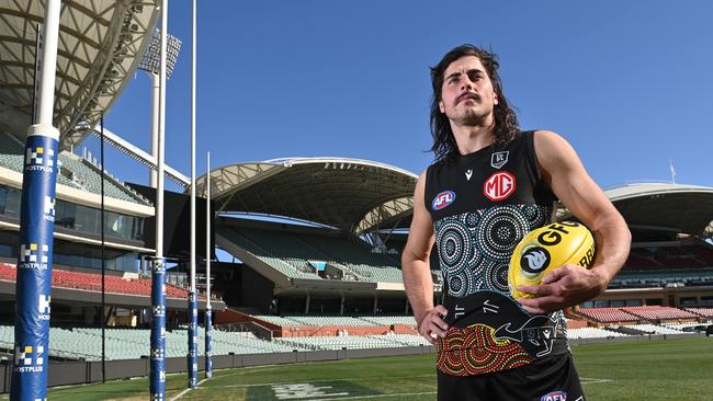 Port Adelaide’s Lachie Jones shares his family’s story of discovering their indigenous heritage. Picture: Keryn Stevens