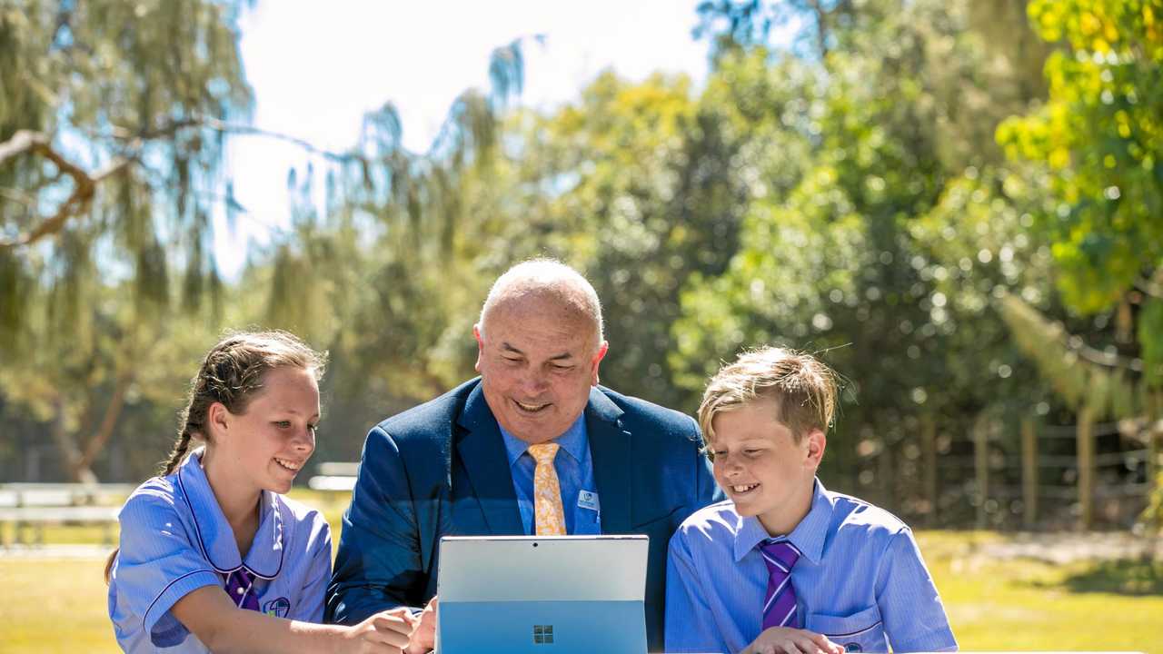 Good Samaritan Catholic College principal Greg Myers with students ahead of hte Bli Bli school's opening next year. Picture: Contributed