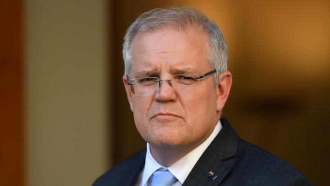 Prime Minister Scott Morrison announces the government's $130 billion wage subsidy package at Parliament House in Canberra. Picture: AAP/Mick Tsikas