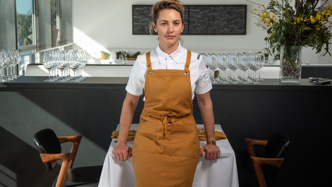 Alanna Sapwell in her new restaurant Esmay on the Noosa River. Picture: Brad Fleet