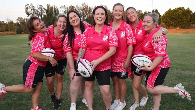 Some of the Pink Ladies who manage and operate the Pacific Youth Rugby Festival . From left they are, Marie Vivlios, Kristy Clark, Emma Hill, Kristin Dunn, Polly Thornton, Jonene Richards and Kahli Milner. Picture Glenn Hampson