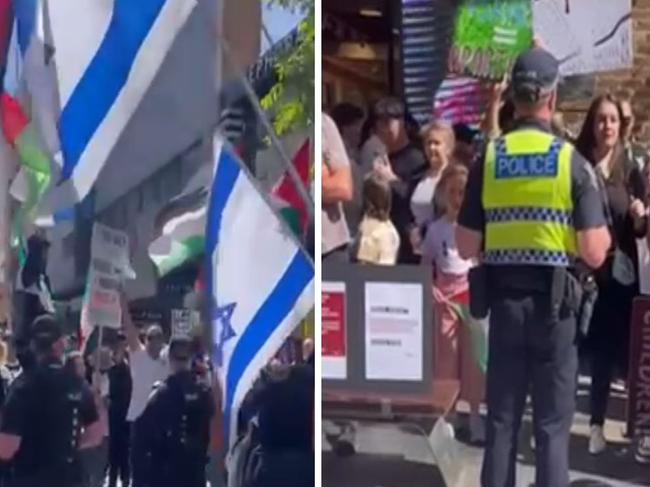Pro-Palestine supporters at a protest in Rundle Mall