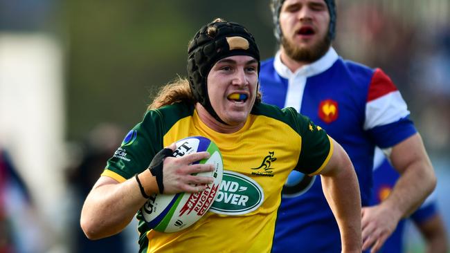 Lachlan Lonergan of Australia U20 scores a try during the final of the World Rugby U20 Championship. Picture: Getty Images