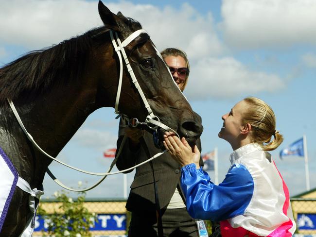 Clare Lindop pats Exalted Time after winning the 2006 Adelaide Cup.