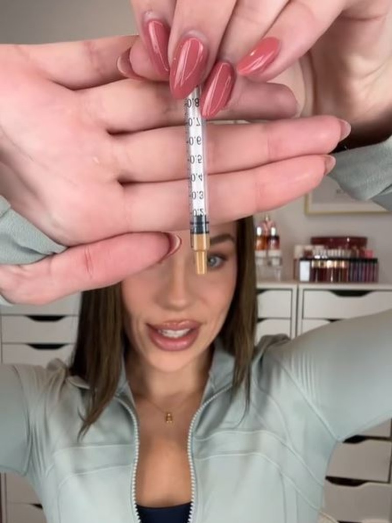 In the video, Ms Clark showed viewers how much 0.084ml was. Picture: jillie_clarkk/TikTok