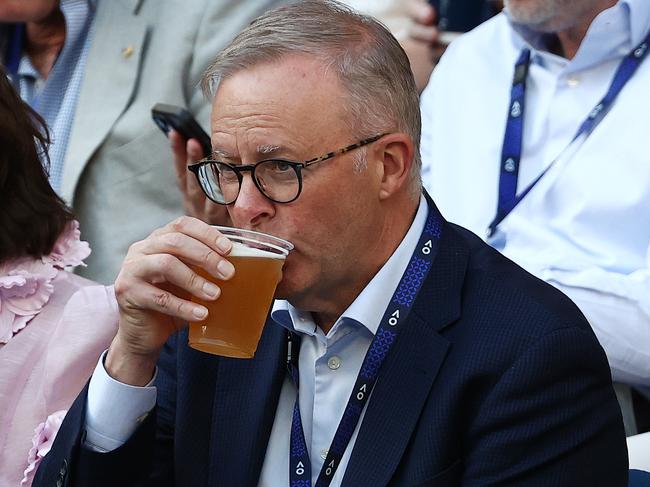 A lot has changed for Prime Minister Anthony Albanese since he was politely applauded at the Australian Open while sipping a frothie in January 2023. Picture: Michael Klein