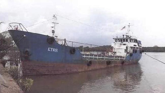 This May 5, 2018, photo,  released by the Royal Malaysian Police shows a rusty tanker near Kota Tinggi in Johor state, Malaysia. Malaysian police have intercepted the tanker with 131 Sri Lankans believed bound for Australia and New Zealand, smashing a large human smuggling ring that has been operating for over a year. (Royal Malaysia Police via AP)