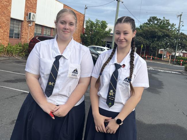 St Maryâ&#128;&#153;s College students Chloe-Lee Mahony and Rosie-May Proudlove sang the Australian and New Zealand national anthems at the service.
