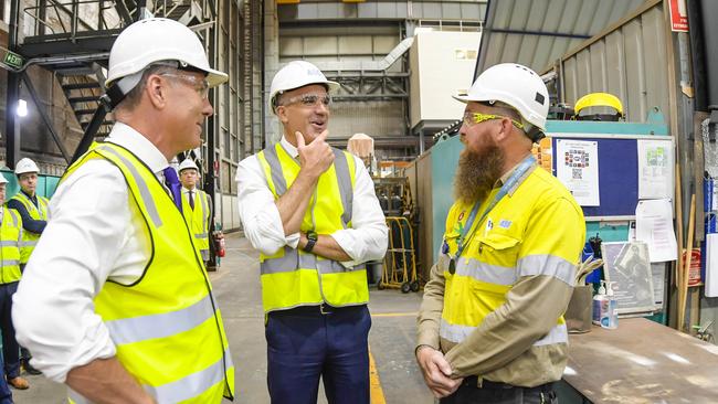 Defence Minister Richard Marles with SA premier Peter Malinauskas at the Osborne Naval Shipyard. Picture: RoyVPhotography