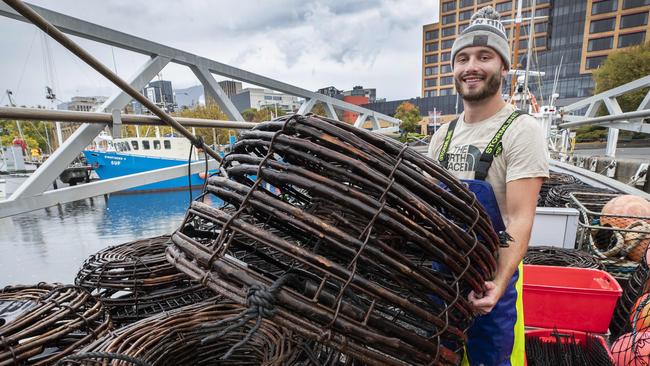 Cray fisher Riley Jemison prepares to head out onboard the William Norling at Hobart. Picture: Chris Kidd