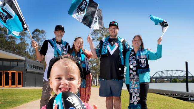 The family of Port’s Brandon Zerk-Thatcher, flying the Power colours in Murray Bridge. Picture: Dean Martin