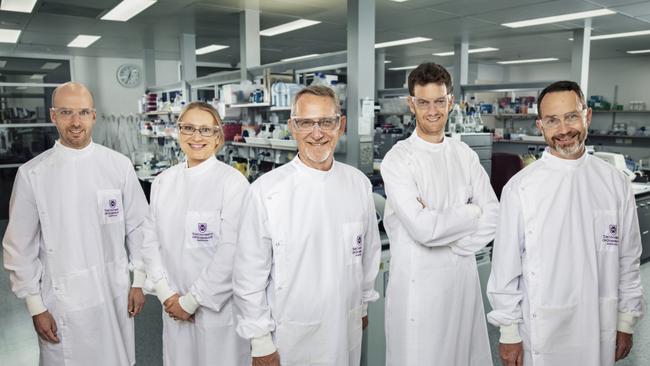 Dr Daniel Watterson, Christina Henderson, Professor Paul Young, Dr Keith Chappell and Professor Trent Munro from the University of Queensland. Picture: University of Queensland