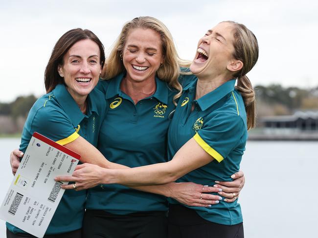 Marathon athletes selected for Australian Olympic Team. Mums Sinead Diver, Genevieve Gregson and Jessica Stenson celebrate being selected.                      Picture: David Caird
