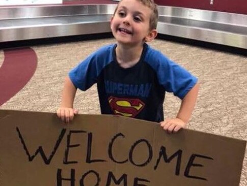 A little boy found a hilarious way to greet his mum at the airport. Picture: Barbara Neilsen/Jessica MsJae Williams