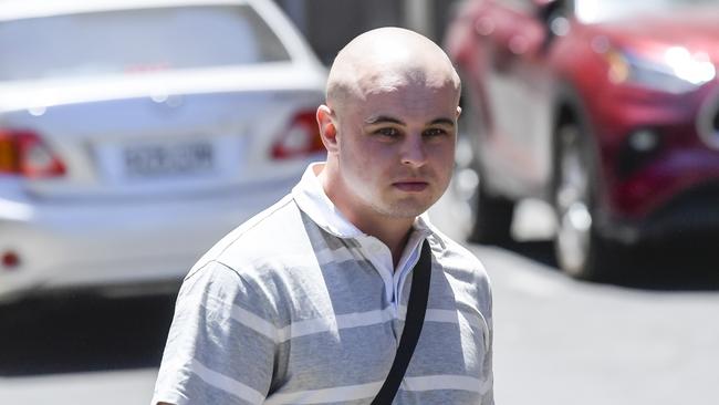 Alleged neo Nazi Shannen Bartel leaves Adelaide Magistrates court on January 28.