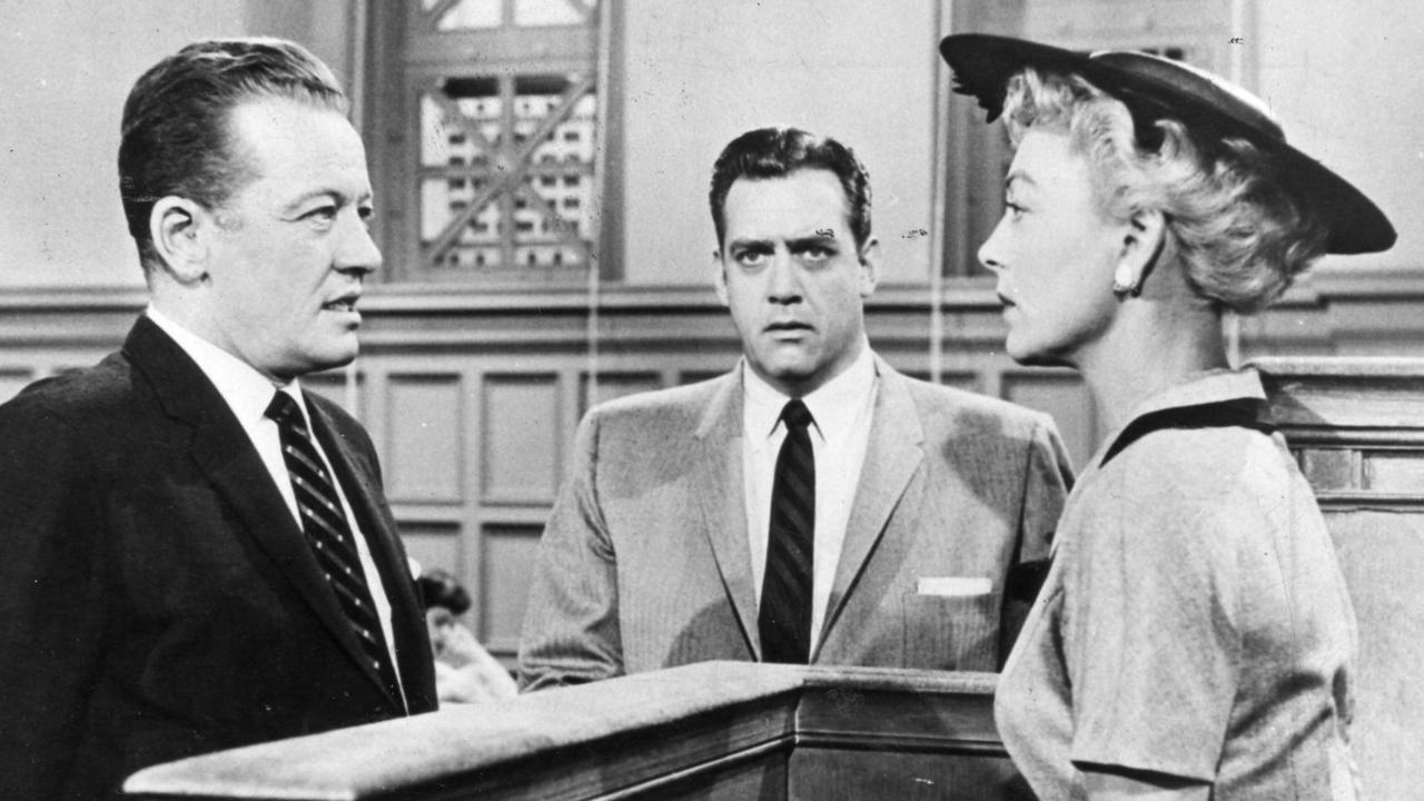 The 1957 TV version with Raymond Burr (centre) as Perry Mason.