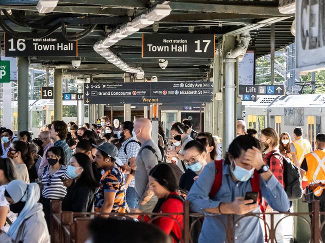 SYDNEY, AUSTRALIA - NewsWire Photos March 15, 2021: Commuters waiting for a train this morning at Central Station, Sydney. Picture: NCA NewsWire / James Gourley