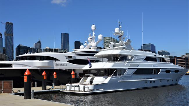 Clive Palmer's superyacht was docked at New Quay Promenade at Docklands harbour from Feb 23 - March 10, 2022. Picture: Fiona Byrne