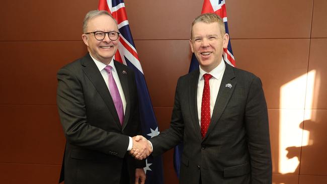 Anthony Albanese and Chris Hipkins both talked up the friendship between their two nations. Picture: Marty Melville / AFP