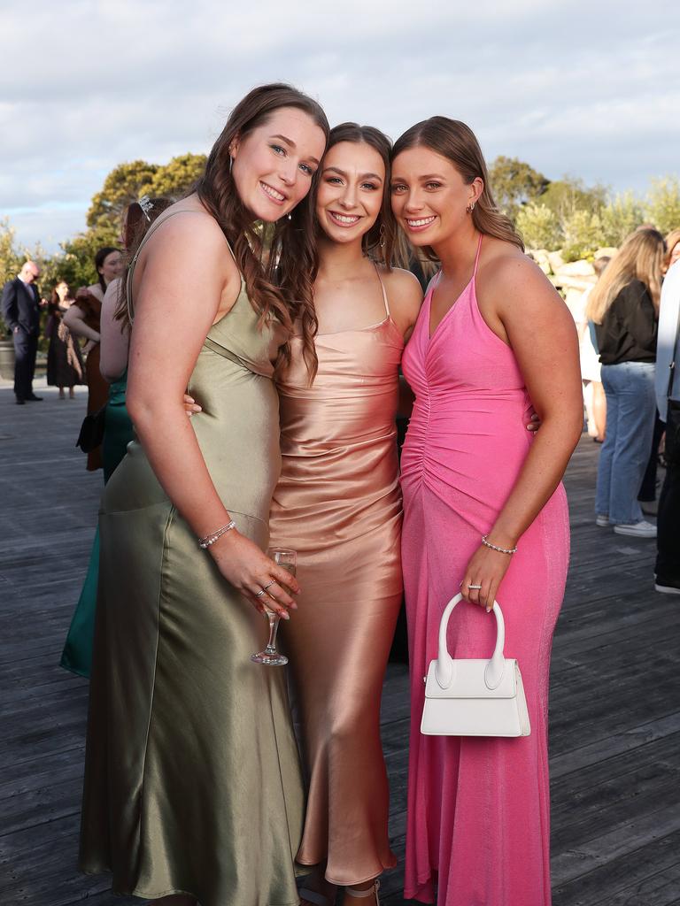 Jemma Harris, Eliza Brazendale and Amelia Roberts. St Mary's College leavers dinner at Glen Albyn Estate Taroona. Picture Nikki Davis-Jones