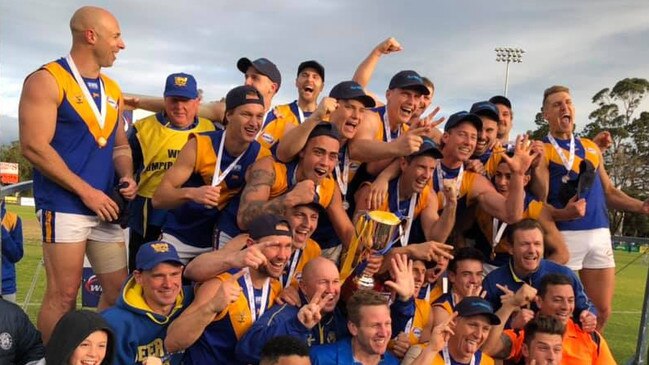 Deer Park celebrates its seventh consecutive WRFL Division 1 flag. Picture: Deer Park Facebook