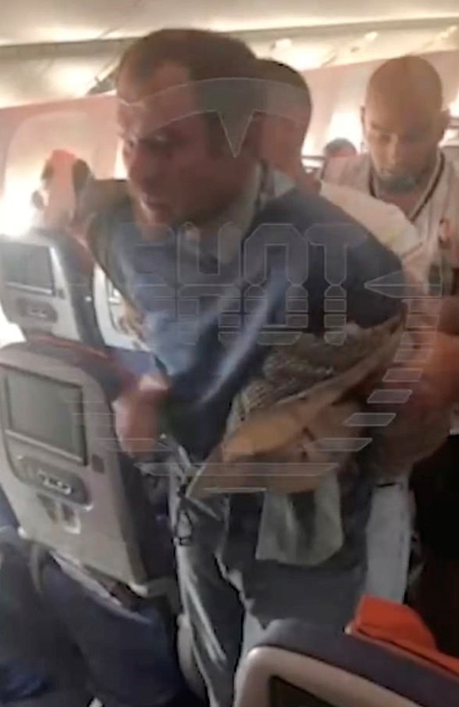 Fellow passengers acted quickly to subdue Fursov, tying him up and forcing him to lie across seats as they guarded him during the flight. Picture: East2West