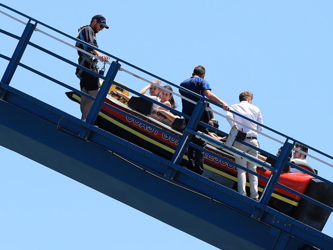 Riders are stuck on the Stormcoaster at Sea World on the Gold Coast. Pics Adam Head