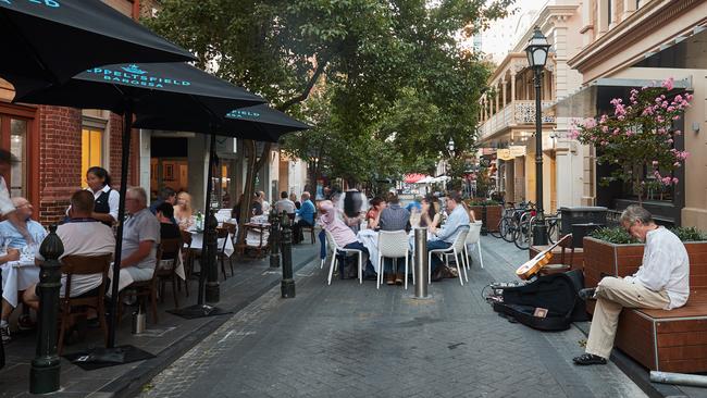 An example of outdoor dining in the CBD at Leigh St. Picture: Matt Loxton