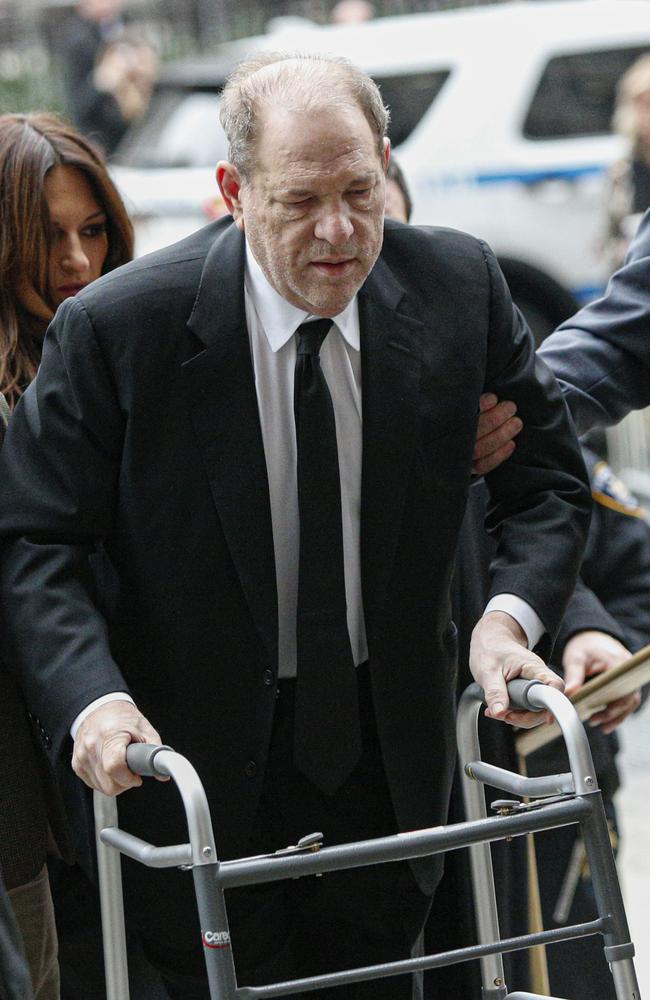 A frail looking Harvey Weinstein entered court on a walker. Picture: Getty Images/AFP