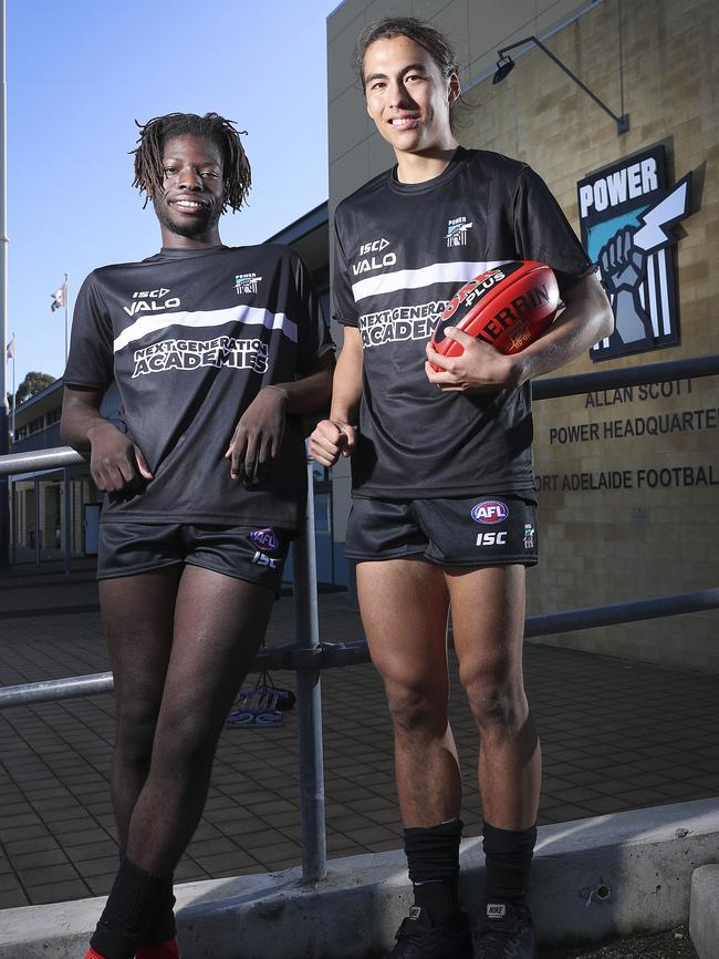 24/07/18 — Port Adelaide Academy players — Martin Frederick and Kai Pudney at the Alberton Headquarters. Picture SARAH REED