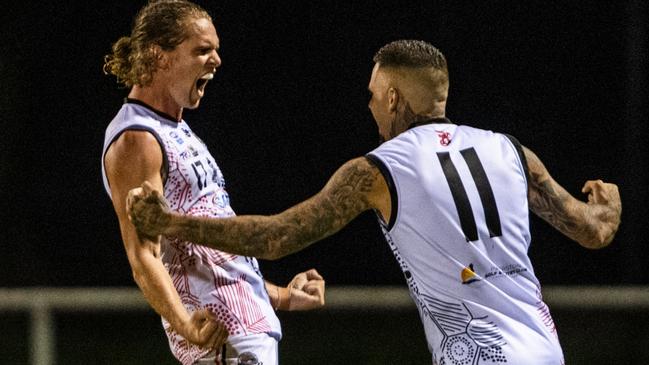 Jed Anderson celebrates a goal for Southern Districts. Picture: Pema Tamang Pakhrin