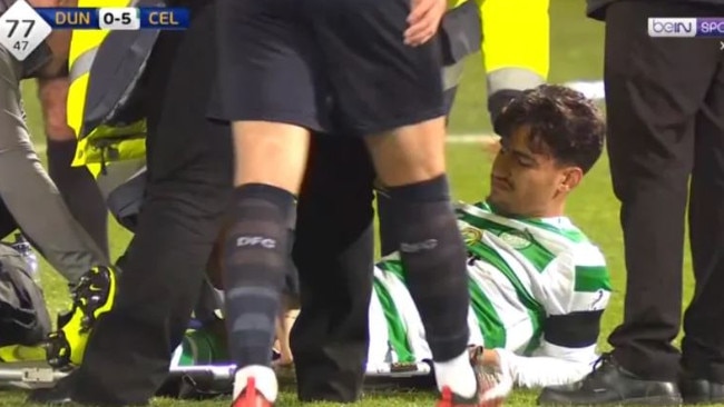 Daniel Arzani after injuring his knee. Picture: BeInSports