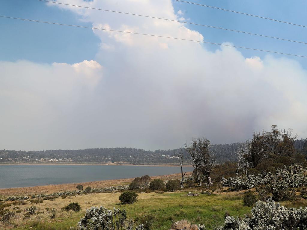 Smoke intensifies over Miena. Picture: LUKE BOWDEN