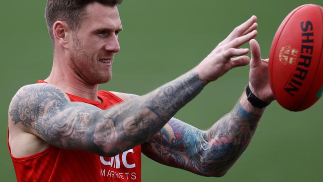 MELBOURNE, AUSTRALIA - September 4 ,2023. AFL .   Tim Membrey of the Saints during St Kilda training  session at RSEA Park, Moorabbin in Melbourne, Australia.  Photo by Michael Klein.