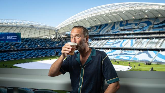 Hospitality tycoon Justin Hemmes at the new $830 million Allianz Stadium on opening day. Justin is celebrating the first sporting matches by shouting 49 per cent off all drinks. Picture: Julian Andrews.